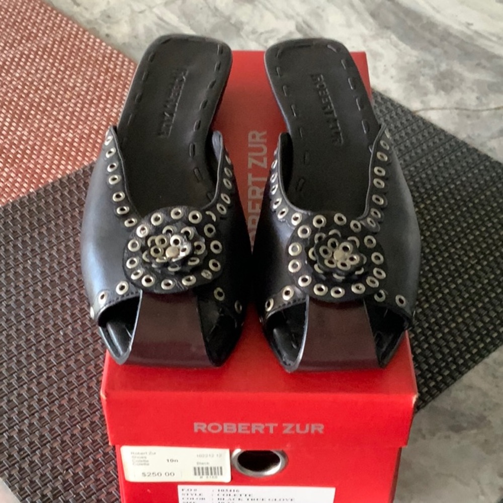 Robert Zur Carousel Black Leather Studded Mule Shoes Women’s Size 10AA